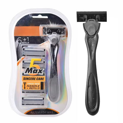 5PCS Shaving Machine for Men Five Layer Stainless Steel Manual Shaver Old Style Blades Replacement Cutter Head Tool Holders